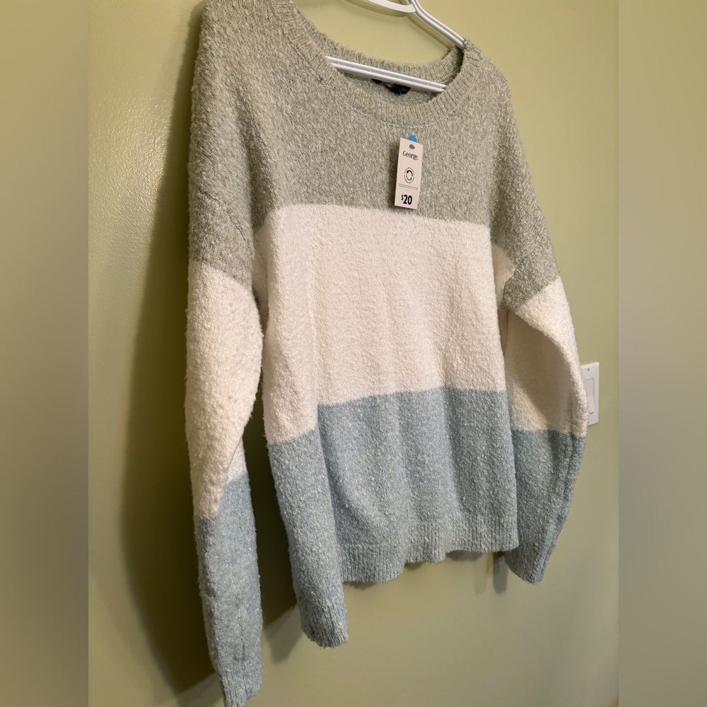Colorblock Sweater in Green, Blue and White
